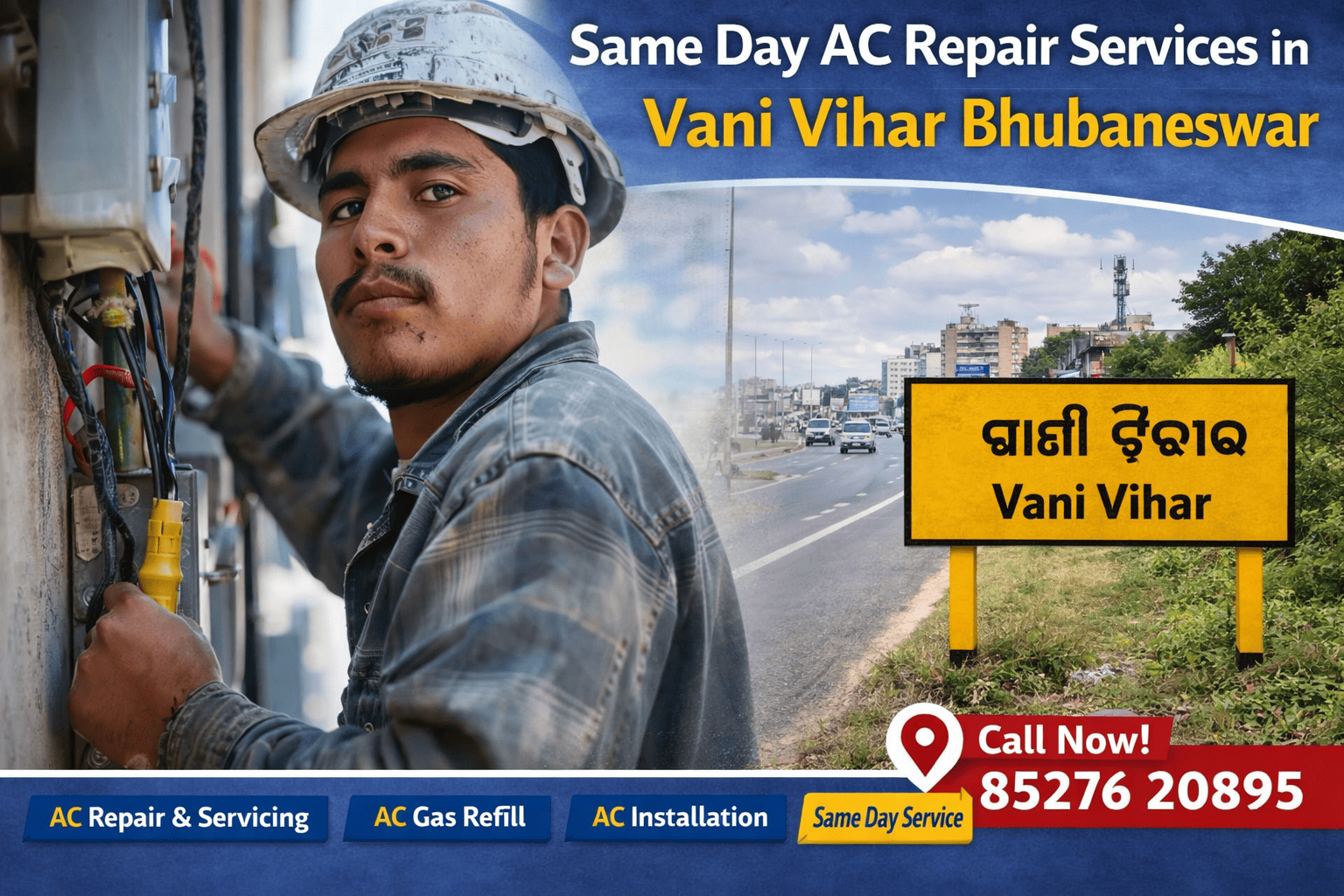 AC technician repairing outdoor unit in Vani Vihar Bhubaneswar for fast cooling service