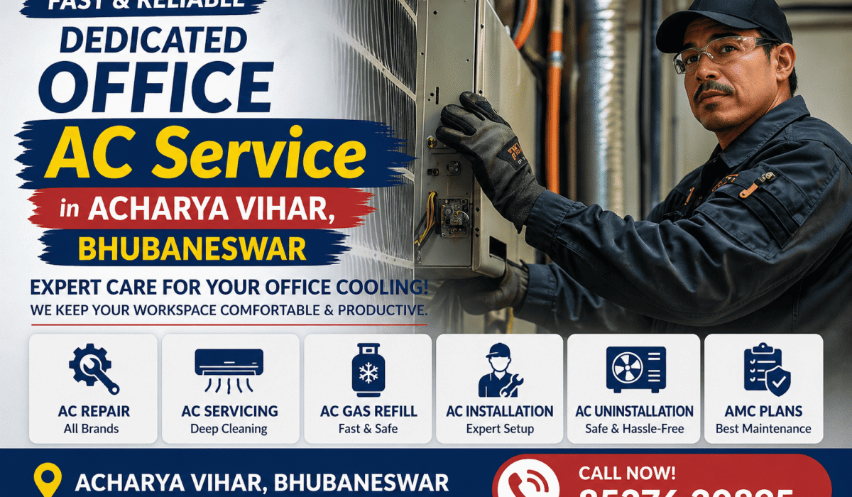 Technician repairing office AC in Acharya Vihar Bhubaneswar