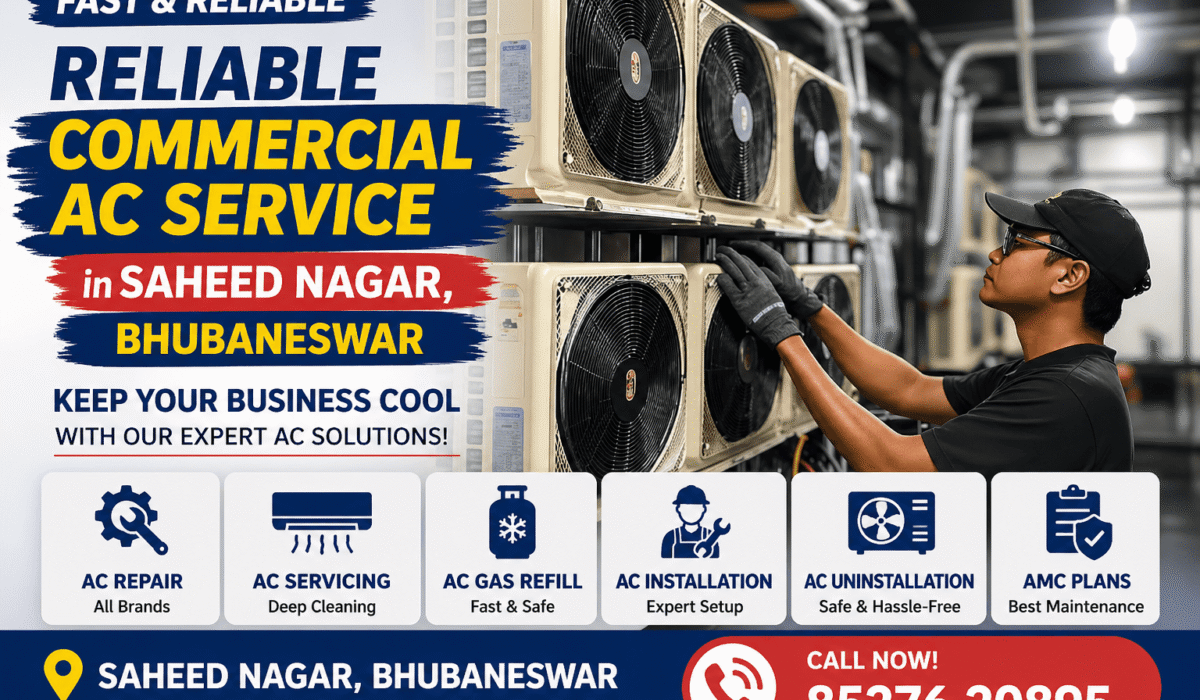Technician repairing office AC in Saheed Nagar Bhubaneswar