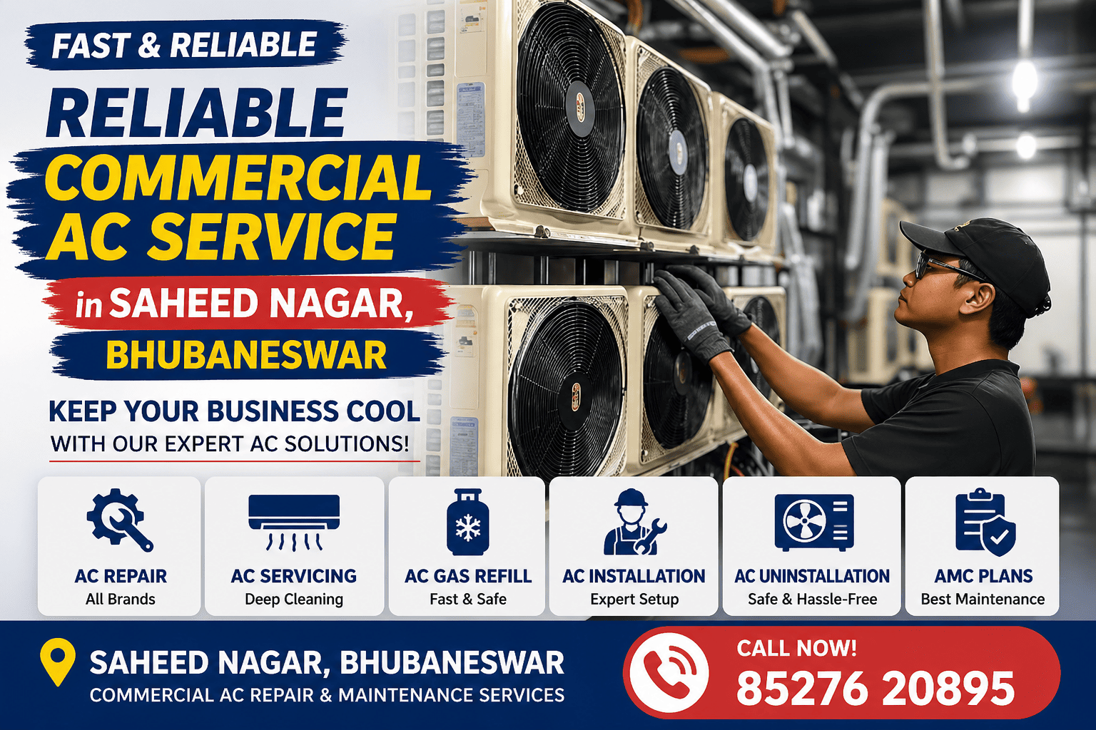 Technician repairing office AC in Saheed Nagar Bhubaneswar