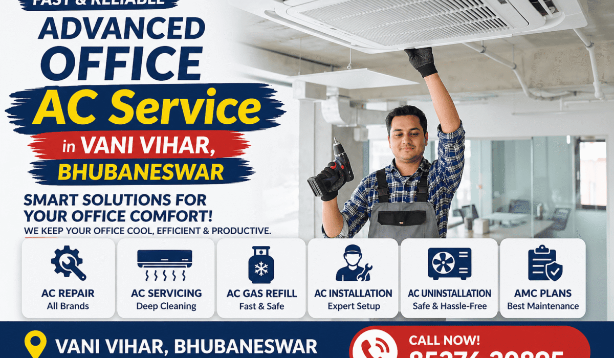 Technician servicing office AC in Vani Vihar Bhubaneswar