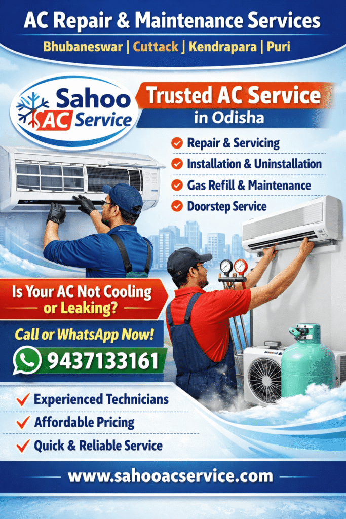 AC Repair and Maintenance Services in Bhubaneswar Cuttack Kendrapara Puri by Sahoo AC Service technicians installing split AC