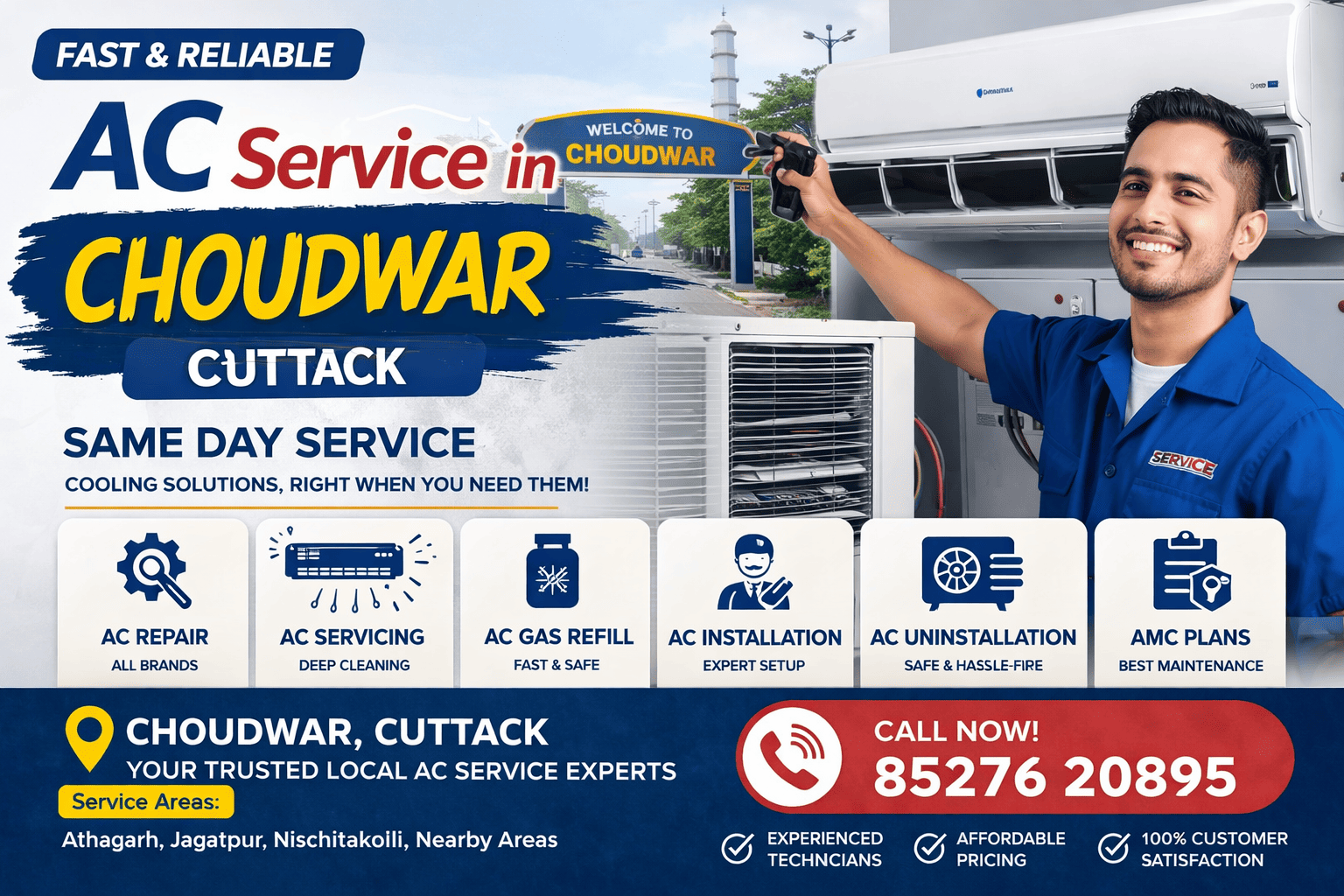 AC service in Choudwar Cuttack technician repairing air conditioner same day service installation gas refill maintenance