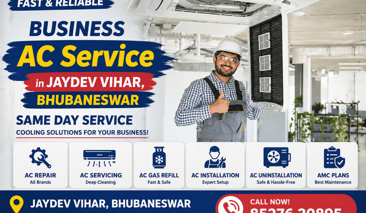 Technician servicing office AC in Jaydev Vihar Bhubaneswar