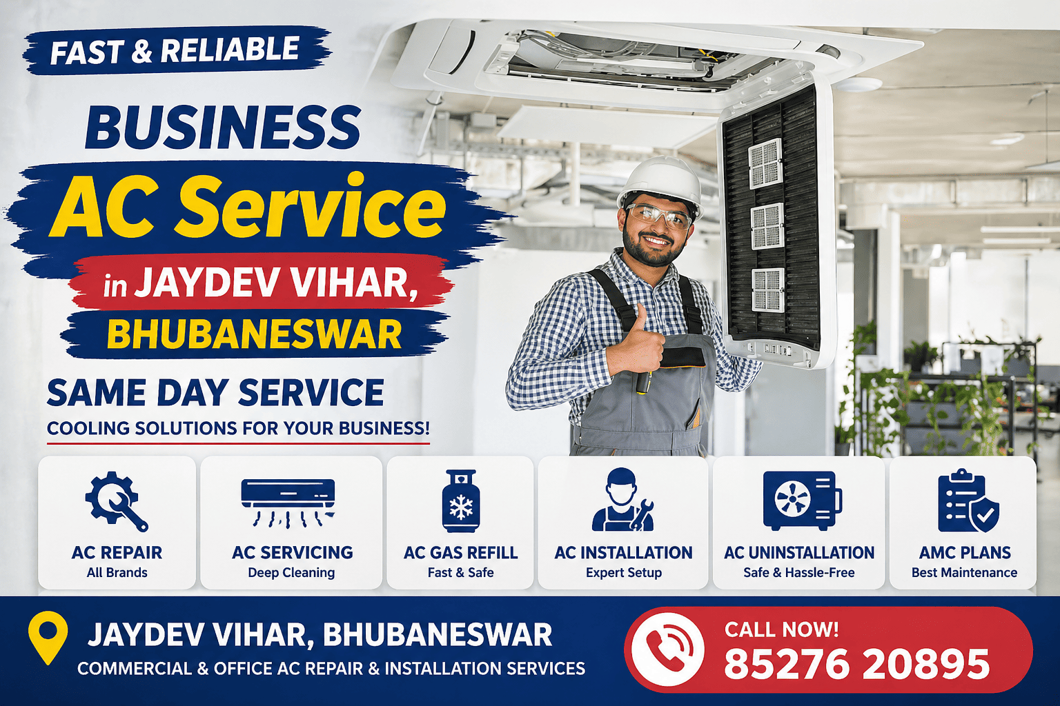 Technician servicing office AC in Jaydev Vihar Bhubaneswar